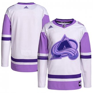 Maglia Hockey Colorado Avalanche Blank Practice Autentico 2018 Fights Cancer Bianco Viola