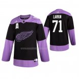 Maglia Hockey Detroit Red Wings Dylan Larkin 2019 Fights Cancer Nero