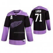 Maglia Hockey Detroit Red Wings Dylan Larkin 2019 Fights Cancer Nero