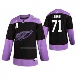 Maglia Hockey Detroit Red Wings Dylan Larkin 2019 Fights Cancer Nero