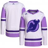 Maglia Hockey New Jersey Devils Blank Practice Autentico 2018 Fights Cancer Bianco Viola