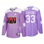 Maglia Hockey Ottawa Senators Fredrik Claesson Autentico 2018 Fights Cancer Viola