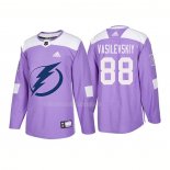 Maglia Hockey Tampa Bay Lightning Andrei Vasilevskiy Autentico 2018 Fights Cancer Viola