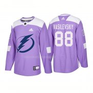 Maglia Hockey Tampa Bay Lightning Andrei Vasilevskiy Autentico 2018 Fights Cancer Viola