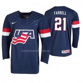 Maglia Hockey USA Sean Farrell 2019 Iihf World U18 Championship Blu