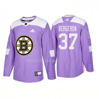Maglia Hockey Boston Bruins Patrice Bergeron 2018 Fights Cancer Viola