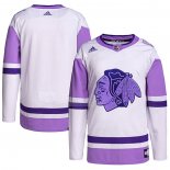 Maglia Hockey Chicago Blackhawks Blank Practice Autentico 2018 Fights Cancer Bianco Viola