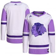 Maglia Hockey Chicago Blackhawks Blank Practice Autentico 2018 Fights Cancer Bianco Viola