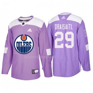 Maglia Hockey Edmonton Oilers Leon Draisaitl 2018 Fights Cancer Viola