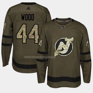 Maglia Hockey New Jersey Devils Miles Wood 2018 Salute To Service Verde Militare