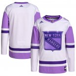 Maglia Hockey New York Rangers Blank Practice Autentico 2018 Fights Cancer Bianco Viola