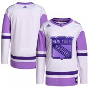 Maglia Hockey New York Rangers Blank Practice Autentico 2018 Fights Cancer Bianco Viola