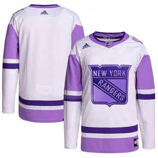 Maglia Hockey New York Rangers Blank Practice Autentico 2018 Fights Cancer Bianco Viola