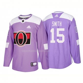 Maglia Hockey Ottawa Senators Zack Smith Autentico 2018 Fights Cancer Viola