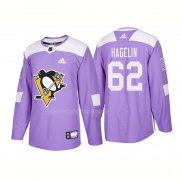 Maglia Hockey Pittsburgh Penguins Carl Hagelin Autentico 2018 Fights Cancer Viola