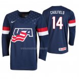 Maglia Hockey USA Judd Caulfield 2019 Iihf World U18 Championship Blu