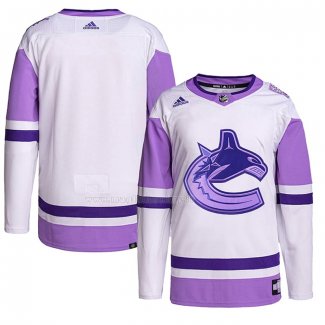 Maglia Hockey Vancouver Canucks Blank Practice Autentico 2018 Fights Cancer Bianco Viola