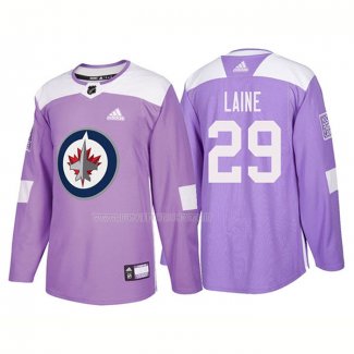 Maglia Hockey Winnipeg Jets Patrik Laine Autentico 2018 Fights Cancer Viola