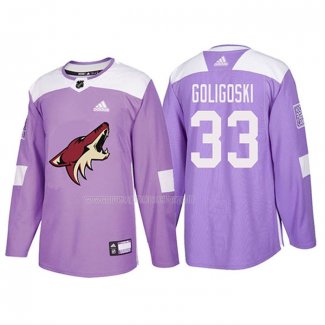 Maglia Hockey Arizona Coyotes Alex Goligoski 2018 Fights Cancer Viola