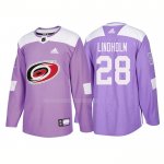 Maglia Hockey Carolina Hurricanes Elias Lindholm Autentico 2018 Fights Cancer Viola