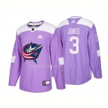 Maglia Hockey Columbus Blue Jackets Seth Jones Autentico 2018 Fights Cancer Viola
