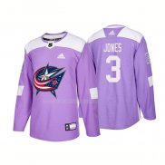 Maglia Hockey Columbus Blue Jackets Seth Jones Autentico 2018 Fights Cancer Viola