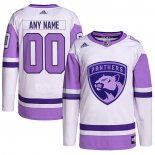 Maglia Hockey Florida Panthers Personalizzate Fights Cancer Autentico Bianco Viola