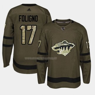 Maglia Hockey Minnesota Wild Marcus Foligno 2018 Salute To Service Verde Militare