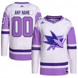 Maglia Hockey San Jose Sharks Personalizzate Fights Cancer Autentico Bianco Viola