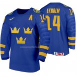 Maglia Hockey Suecia Mattias Ekholm Away 2020 Iihf World Junior Championships Blu