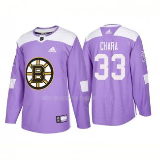 Maglia Hockey Boston Bruins Zdeno Chara Autentico 2018 Fights Cancer Viola