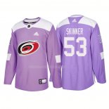 Maglia Hockey Carolina Hurricanes Jeff Skinner Autentico 2018 Fights Cancer Viola