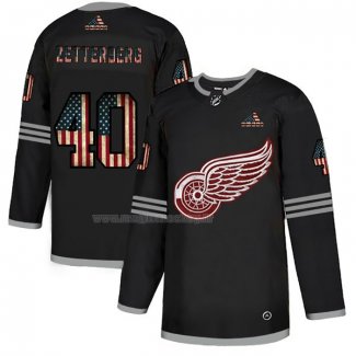 Maglia Hockey Detroit Red Wings Henrik Zetterberg 2020 USA Flag Nero