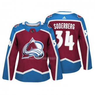 Maglia Hockey Donna Colorado Avalanche Carl Soderberg Autentico Giocatore Maroon