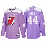 Maglia Hockey New Jersey Devils Miles Wood 2018 Fights Cancer Viola