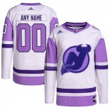 Maglia Hockey New Jersey Devils Personalizzate Fights Cancer Autentico Bianco Viola