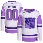 Maglia Hockey New York Rangers Personalizzate Fights Cancer Autentico Bianco Viola