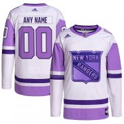 Maglia Hockey New York Rangers Personalizzate Fights Cancer Autentico Bianco Viola