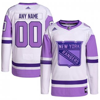 Maglia Hockey New York Rangers Personalizzate Fights Cancer Autentico Bianco Viola