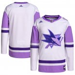 Maglia Hockey San Jose Sharks Fights Cancer Autentico Blank Practice Bianco Viola
