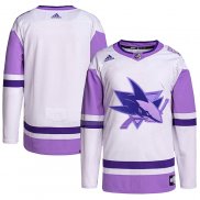 Maglia Hockey San Jose Sharks Fights Cancer Autentico Blank Practice Bianco Viola