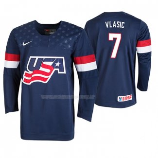 Maglia Hockey USA Alex Vlasic 2019 Iihf World U18 Championship Blu