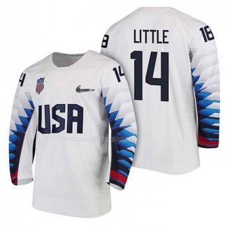 Maglia Hockey USA Broc Little 2018 Olympic Bianco