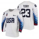 Maglia Hockey USA Troy Terry 2018 Olympic Bianco