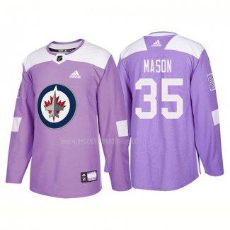 Maglia Hockey Winnipeg Jets Steve Mason Autentico 2018 Fights Cancer Viola