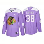 Maglia Hockey Chicago Blackhawks Ryan Hartman Autentico 2018 Fights Cancer Viola