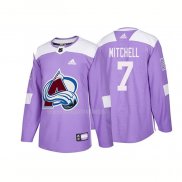 Maglia Hockey Colorado Avalanche John Mitchell Autentico 2018 Fights Cancer Viola
