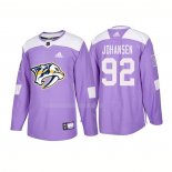 Maglia Hockey Nashville Predators Ryan Johansen Autentico 2018 Fights Cancer Viola