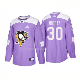 Maglia Hockey Pittsburgh Penguins Matt Murray Autentico 2018 Fights Cancer Viola