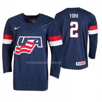 Maglia Hockey USA Cam York 2019 Iihf World U18 Championship Blu
